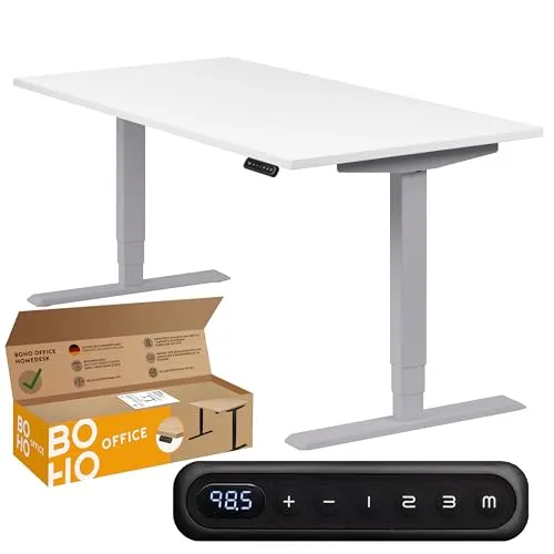 boho office® Höhenverstellbarer Schreibtisch 120 x 80 cm - Elektrisch mit Memoryfunktion - Schreibtisch mit leiser, stufenloser Höhenverstellung, 2 Motoren und integrierter Kindersicherung. Ideal für ergonomisches Arbeiten und kreative Projekte.