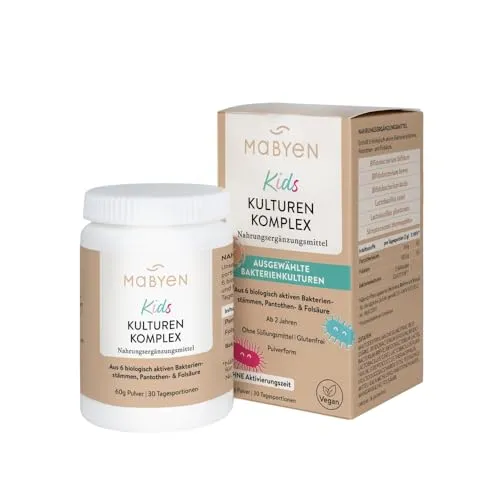 MABYEN Kids Kulturen Komplex 60 g Pulver | Für Kinder – ab 2 Jahren – 6 Bakterienstämme – laktosefrei & glutenfrei