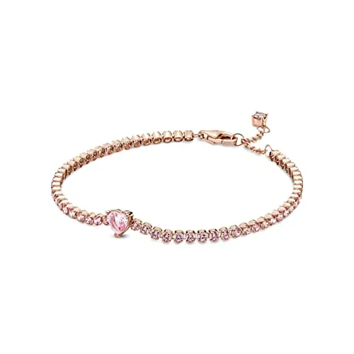 PANDORA Funkelndes Herz Tennisarmband - Armbänder für Damen – Elegantes Tennisarmband aus 14 Karat rosévergoldeter Metalllegierung mit funkelnden Kristallen und verstellbarem Karabinerverschluss für den perfekten Sitz.