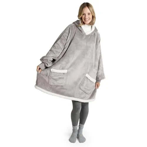 Blumtal Sherpa Hoodie Decke Damen mit Ärmeln und Kapuze - OEKO-TEX zertifizierter Kuschelpullover Damen - Decke zum Anziehen - Decken Hoodie - Kuschelpullover gefüttert - Grau