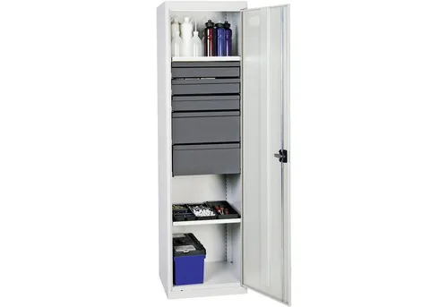 Stumpf Werkzeug- und Materialschrank Serie 3000 lichtgrau mit 5 Schubladen - Robuster Werkzeug- und Materialschrank für gewerbliche Lagerung, mit stabiler Konstruktion und 5 Schubladen auf Teleskopführungen. Ideal für die organisierte Aufbewahrung von Werkzeugen und Materialien.