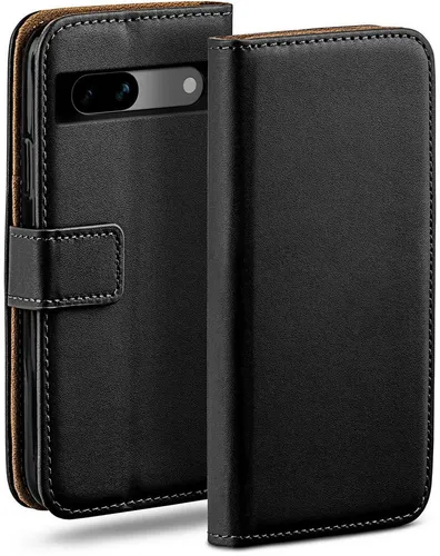 moex Handyhülle für Google Pixel 7a Hülle Klappbar Book Case Schwarz 6,1 Zoll, Klapphülle Kartenfach Flip Cover Handytasche Leder Optik Schutzhülle