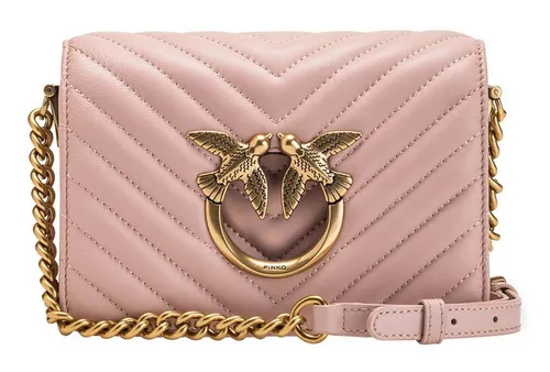 PINKO Umhängetasche Mini Sheep Nappa Chevron - Rosa - Elegante Umhängetasche aus echtem Schafsleder mit Fischgrätensteppung. Verstellbarer Schulterriemen für individuellen Tragekomfort. Ideal für stilvolle Auftritte.