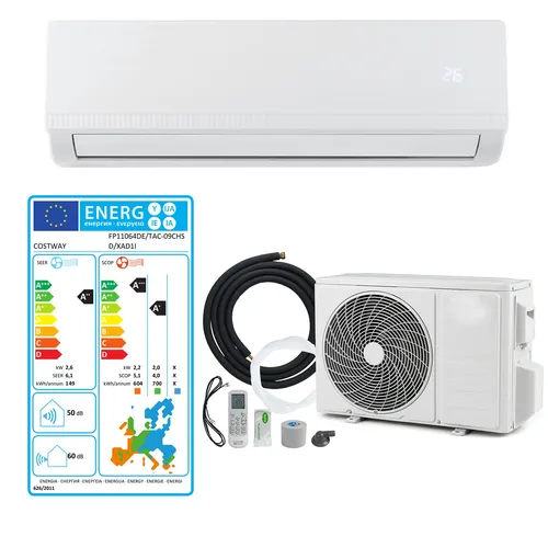 Split Klimaanlage mit Heizung 9000BTU 2,6kW Klimagerät 14-22㎡ Komplettset A++