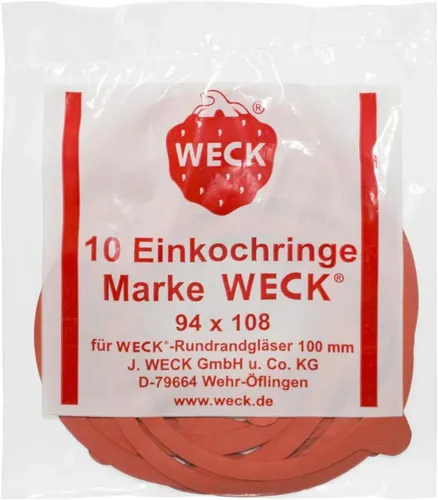 Weck® 10er Einkochringe 94x108 mm - Vorratsgläser: Hochwertige Gummiringe für Weck-Gläser, garantieren hermetische Abdichtung und sind mehrfach verwendbar. Ideal für sicheres Einkochen und Haltbarmachen.