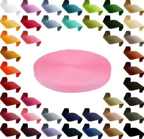 maDDma 12m PP Gurtband, Polypropylen, 25mm breit, 1,3mm stark, Farbwahl Rollladengurt, 513 hellrosa