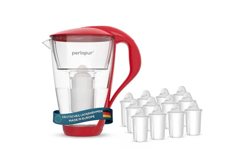 PearlCo Wasserfilter Glas Rot mit 12 Filterkartuschen