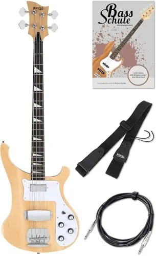 Rocktile Pro RB-400N Lumberjack E-Bass Set - E-Bass Set mit 2 Pickups und separater Regelung, inklusive Gitarrengurt, Kabel & E-Bass Schule für Anfänger - ideal für Einsteiger und Fortgeschrittene.