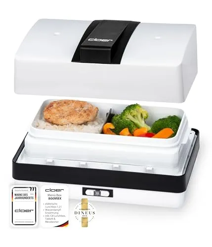 Cloer 800MBX Menübox - Lunch-Boxen, elektrische Lunchbox mit Edelstahlkochplatte für schonendes Erwärmen von Speisen und praktischen Zubehörteilen wie Tablett und Messbecher.