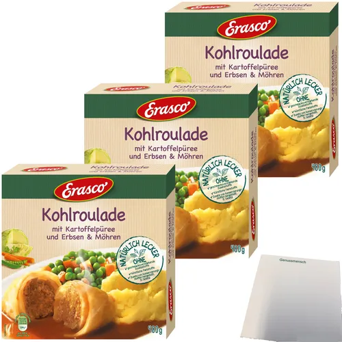 Erasco Kohlroulade in Sauce mit Kartoffelpüree Erbsen Möhren 3x480g Packung usy