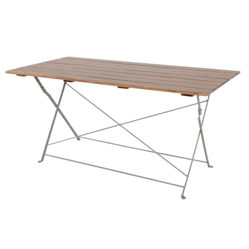 INDA-Exclusiv Klapptisch Akazie & Stahl 120x60cm - Robuster Biergartentisch aus klappbarem Akazienholz und pulverbeschichtetem Stahlgestell, ideal für Balkone oder kleine Sitzecken. Witterungsbeständig und pflegeleicht, perfekt für den Innen- und Außeneinsatz.