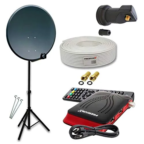Premium X Camping Balkon Satelliten-Anlage 45cm - SAT-Antennen mit HD TV Receiver, ideal für Camping und unterwegs, platzsparend und schnell im Aufbau