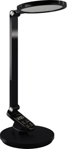 LED Schreibtischlampe mit Touch Dimmer und Uhr - Moderne Tischleuchte in Schwarz, mit berührungsempfindlichem Dimmer und integrierter Uhr, ideal für Arbeitszimmer und Wohnzimmer.