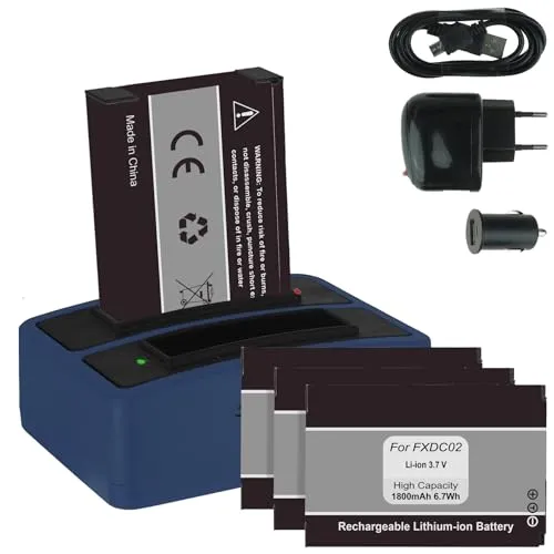 4X Akku + Dual-Ladegerät (Netz+Kfz+USB) FXDC02, CFXDC02 kompatibel mit Drift HD Ghost (10-005-00), Ghost-S (10-007-00)