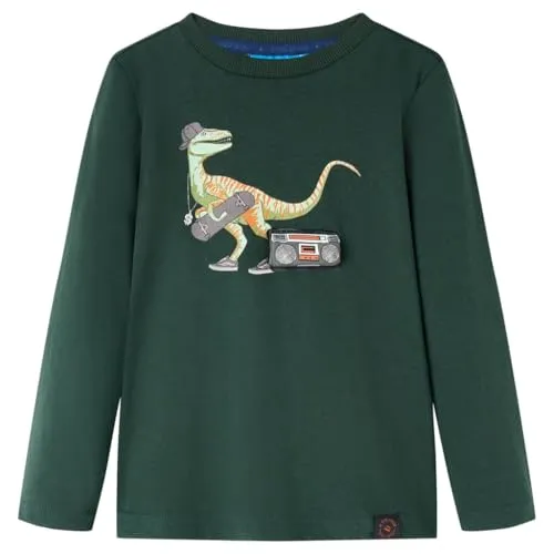 Kinder Langarmshirt Dinosaurier Druck Langarm T-Shirt Jungen Dunkelgrün 116