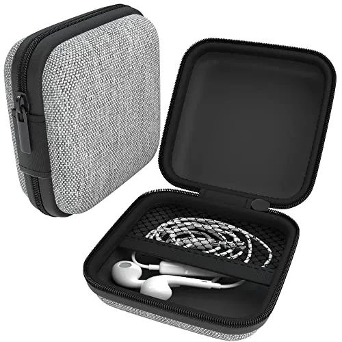 EAZY CASE Universal Tasche für In-Ear Kopfhörer mit Netzfach - Hardcase Aufbewahrungsbox, Schutztasche mit umlaufenden Reißverschluss, extra klein, eckig, Hellgrau