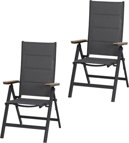 Tesoro Klappsessel 2er-Set - Stühle aus FSC-zertifiziertem Aluminium und Textil mit Teak-Akzenten, ideal für Garten oder Balkon, platzsparend und bequem