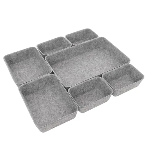 Dryxog 7 Stück Schubladen Organizer Stapelbare Filz-Aufbewahrungsboxen Schubladen Ordnungssystem Filzkorb für Kosmetik Kleiderschrank Organizer Schubladeneinsatz filzbox für Büro Besteckkasten Küche