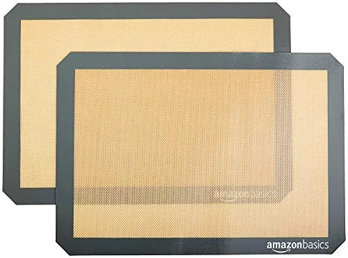 Amazon Basics Rechteckig Backmatte, Silikon, 2 Stück, 29.5cm x 42.0cm, Beige/Grau