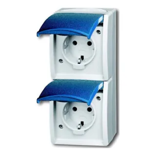 1St. Busch-Jaeger 20-02 EBW-53 - 2-fach SCHUKO Steckdose mit erhöhtem Berührungsschutz, ideal für sichere senkrechte Montage in grau-blaugrün