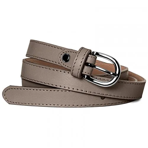 Caspar GU273 schmaler Damen Leder Gürtel in Taupe - Eleganter, schmaler Taillengürtel aus hochwertigem Leder, ideal für unterschiedliche Hüftumfänge. Verleiht jedem Outfit eine stilvolle Note.