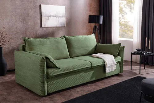 riess-ambiente Schlafsofa APARTMENT 215cm grün – 3-Sitzer mit Bettfunktion - Das stilvolle Schlafsofa APARTMENT in edlem Grün bietet Komfort und Funktionalität. Mit praktischer Bettfunktion und hochwertiger Polsterung ist es ideal für Wohn- oder Gästezimmer. Inklusive zwei Zierkissen.