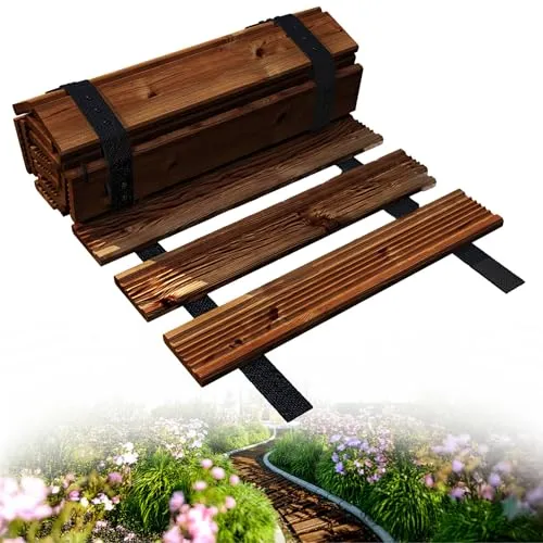 Floranica Gartenweg aus Holz 30 cm x 6 m Braun Rollweg Ausrollbarer Gehweg Gartentritte Holzweg aus Lärche rutschfeste Oberfläche durch Riffelung Holztritt für Hinterhof