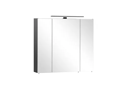 Schildmeyer Spiegelschrank Malte 155781 - Badezimmerspiegel mit 3 verspiegelten Türen, 9 Regalfächern und integrierter LED-Beleuchtung für optimale Ausleuchtung. Ideal für ein modernes Bad, feuchtigkeitsbeständig und Made in Germany.