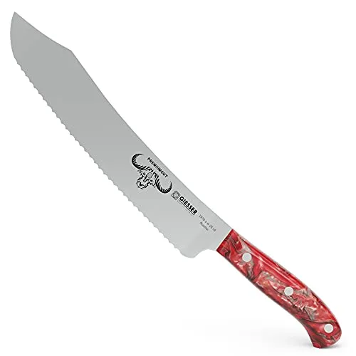Giesser Brotmesser 25 cm Red Diamond - PremiumCut Wave No 1 - Hochwertiges Brotmesser mit 25 cm Wellenschliffklinge aus rostfreiem Chrom-Molybdän-Stahl für extreme Schärfe und Ergonomie, ideal für perfekte Brot- und Brötchenscheiben.