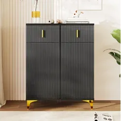 Sideboard Aus Spanplatte In Schwarz Mit 2 Türen, 2 Schubladen, 2 Verstellbaren Einlegeböden Und Soft-close-scharnieren
