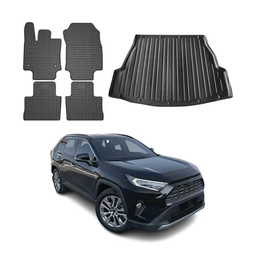 OMAC Auto-Fußmatten Kofferraumwanne Set für Toyota RAV4 2019-2025 - Fahrzeugspezifische Gummi-Fußmatten für Toyota RAV4 2019-2025, wasserdicht, rutschfest und leicht zu reinigen – idealer Schutz für den Innenraum.