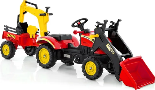 GOPLUS 3-in-1 Kinder Trettraktor mit Anhänger und Schaufel – Rot
