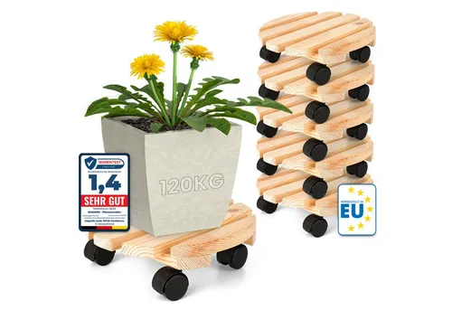 Oramics Pflanzenroller Rund aus Massivholz, Ø30 cm - Pflanzenroller aus massivem Kiefernholz mit 360° drehbaren Rollen, belastbar bis 120 kg. Ideal zum mühelosen Verschieben von Blumentöpfen und zum Schutz Ihrer Böden.