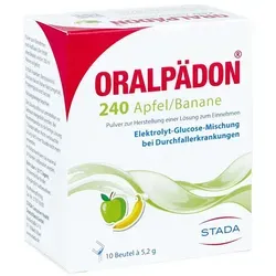 Oralpädon 240 Apfel-Banane Elektrolytepulver - Arzneimittel zur schnellen Elektrolyt- und Flüssigkeitszufuhr bei Durchfall, ideal für Kinder und Erwachsene. Enthält optimal abgestimmte Elektrolyte und Glucose für eine rasche Regeneration.