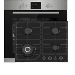 Böhme Einbaubackofen HB60F78PPX & Gasline Gaskochfeld 60cm - Herdset mit 78l Backofen und versenkbaren Knebel, ideal für kreative Kochabenteuer. Das Gaskochfeld bietet 4 Brenner, darunter einen leistungsstarken Wokbrenner für schnelle und gleichmäßige Wärmeverteilung.