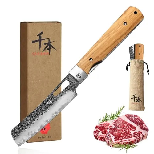 SENBON 440 Geschmiedeter Edelstahl Camping Chef Klinge Sharp japanisches stil Faltküche Messer Tragbares Reise Obst Messer Olive Griff Kleines Kochmesser