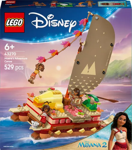 LEGO ? Disney Vaiana 2: Vaianas Abenteuerfloß - Bauspielzeugset mit abnehmbarem Deck, Stoffsegel und 4 Mini-Puppen; ideal für kreative Rollenspiele ab 6 Jahren und Fans des Disney Films.