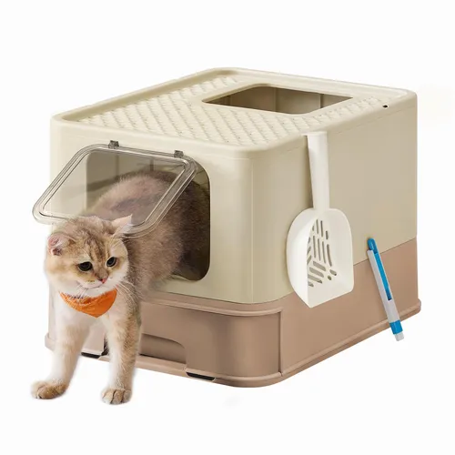 Feandrea Katzentoilette mit Deckel und ausziehbarem Tablett - Praktische Katzentoilette mit ausziehbarem Tablett für einfache Reinigung. Ideal für große Katzen, mit hohem Rand gegen Streuverschmutzung und kinderleichter Montage in unter 5 Minuten.