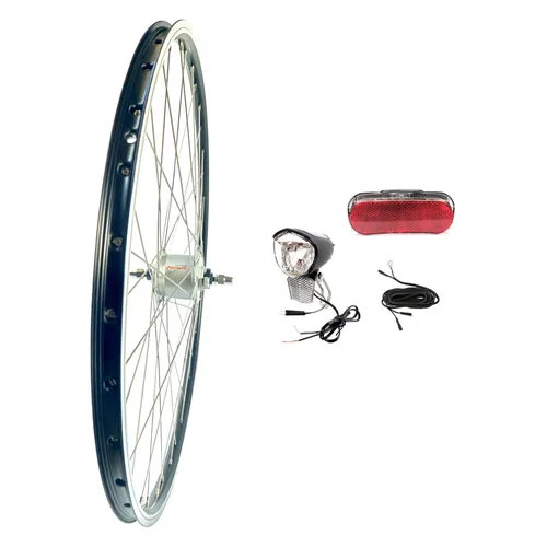 Zoll Vorderrad Shimano Nabendynamo Alu Hohlkammer NIRO + LED-Beleuchtung-Set 28
