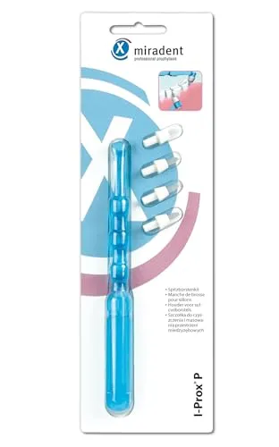 miradent I-Prox® P Set Halter blau transparent mit 4 Sulkusbürsten | punktgenaue Reinigung der Zahnzwischenräume | ergonomischer Griff mit Bürsten-Aufbewahrung | auch für Brackets und Zahnersatz