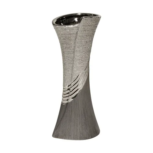 GILDE Moderne Keramikvase mit Relief, grau-silber in silber von GILDE