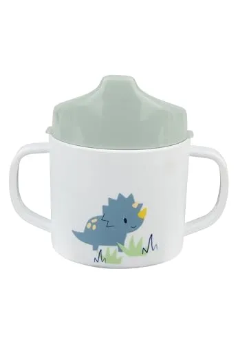 Sterntaler Trinklernbecher Dino Rexi - Kinder Trinkbecher mit abnehmbarem Trinkaufsatz und rutschfestem Sockel - Trinktasse für Kinder und Baby mit Tatzenmuster und Dino Druckmuster, mit Henkeln,blau