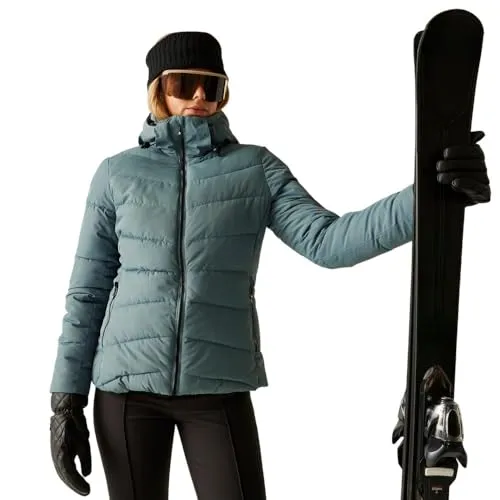 Dare2b Glacierjacket element grey (9IU) 18 - Damen Skijacken, wasserdicht und atmungsaktiv aus recyceltem Material, perfekt für Skifahren und Snowboarden mit eleganten Swarovski-Kristallen.