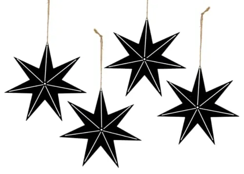 by Gehlmann Sterne Metall Schwarz Christbaumschmuck Weihnachten Hängedeko Adventskranz Basteln 7 Zacken 10cm 4 Stück
