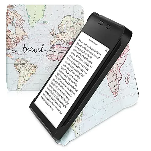 kwmobile Schutzhülle kompatibel mit Kobo Libra 2 - Hülle Kunstleder - eReader Cover Case - Travel Schriftzug Schwarz Mehrfarbig