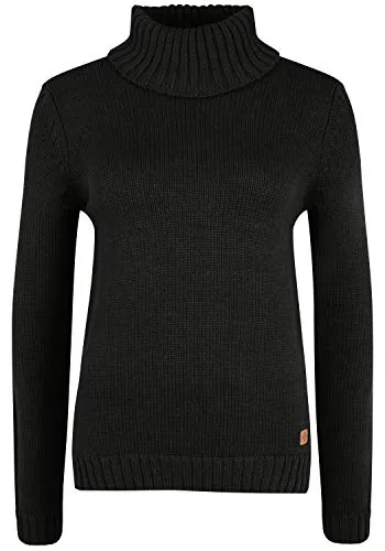 OXMO OXPIA Damen Rollkragenpullover Pullover mit Rollkragen Reißverschluss Baumwollmischung Regular fit, Größe:L, Farbe:Black (799000)