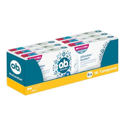 o.b. ProComfort Mini Tampons für leichte bis mittlere Tage mit Dynamic Fit Technologie,6 x 16 Stück