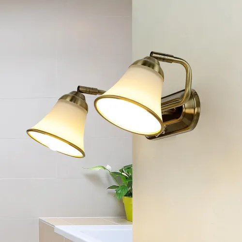 Edle 2-Flammige Badleuchte mit Schalter – Verstellbare Wandleuchte in Bronze - Elegante Wandleuchte im Jugendstil, ideal für das Badezimmer. Mit praktischem Schalter und verstellbarem Design für individuelle Lichtgestaltung.