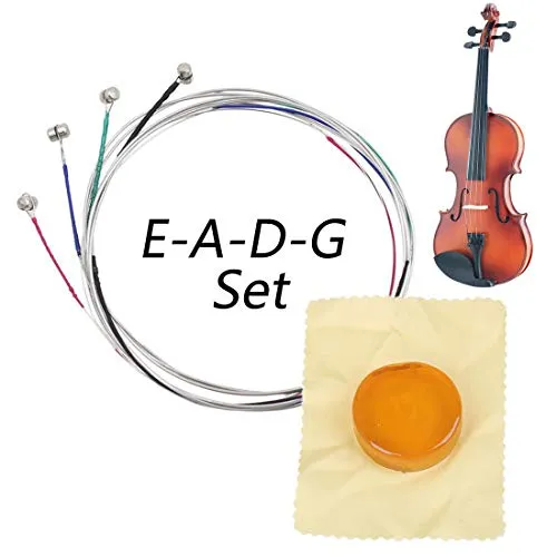 Violin-Saiten | Geigensaiten (E-A-D-G) für 4/4 & 3/4 – Stahlkern Komplettset für brillanten Klang & langlebige Performance | Ideal für Schüler & Fortgeschrittene (inkl. Kolophonium)