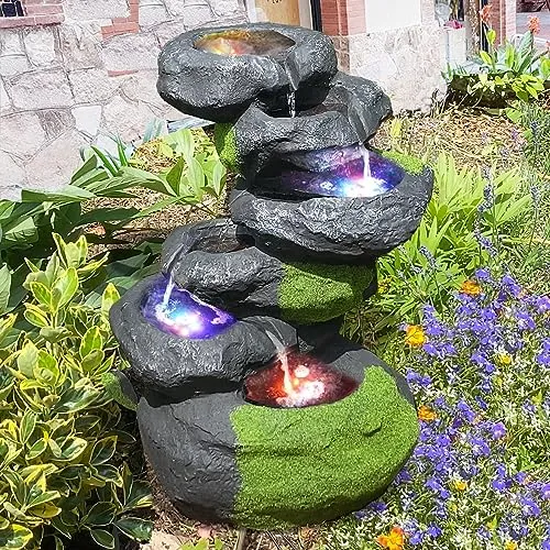 FELS-Kaskade Gartenbrunnen mit Pumpe und RGB LED-Licht